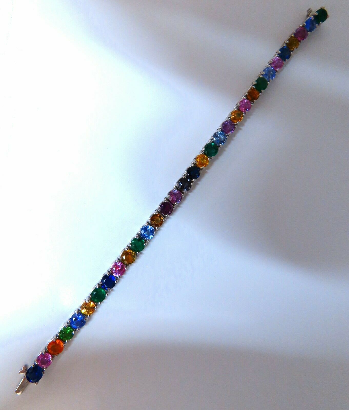 22Ct Natural Gemstone Line Bracelet - Emerald, Sapphire & Ruby in 14K Gold | Elegant Jewelry for Women, Perfect for Weddings, Parties & Gifts