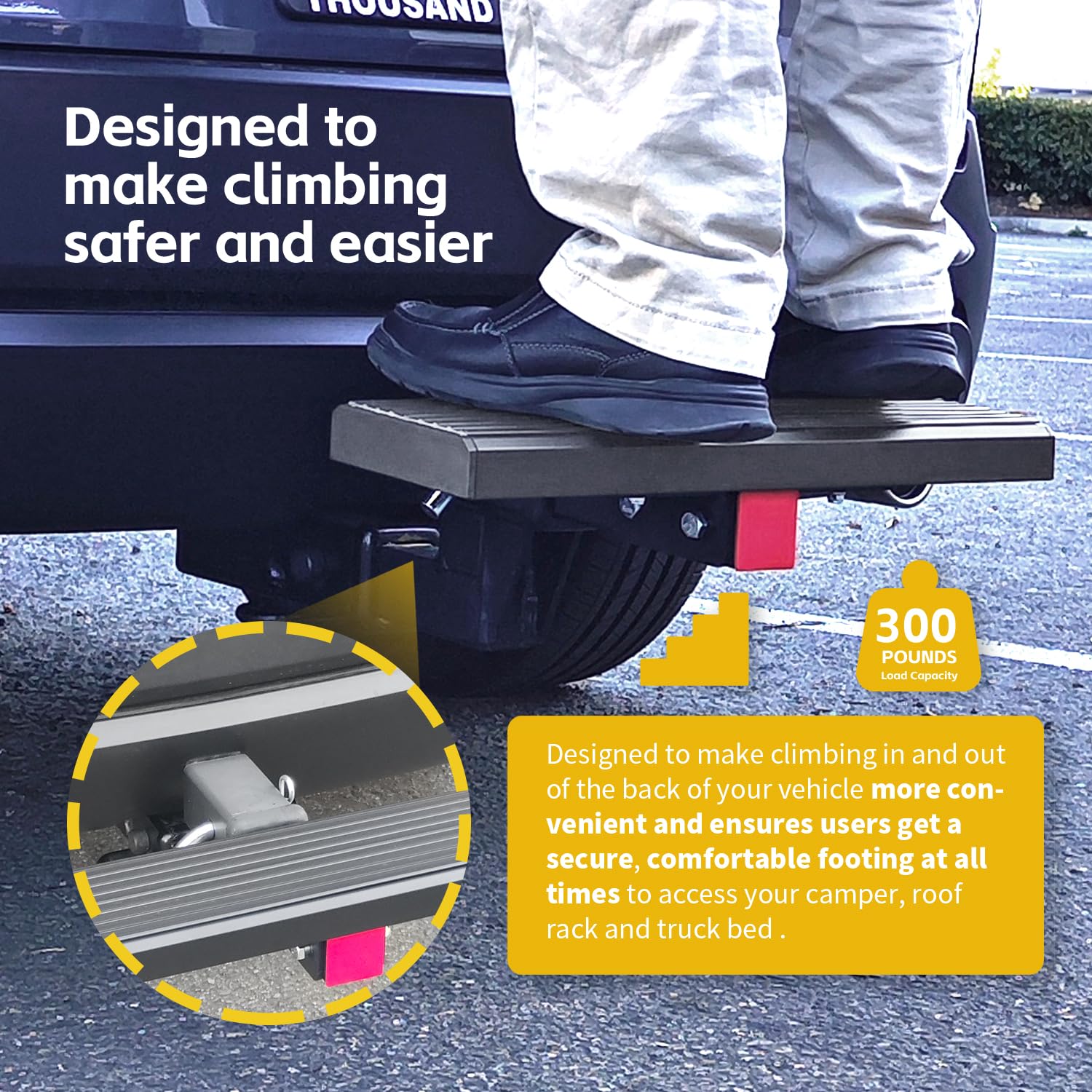 MaxxHaul 50611 20-Inch Aluminum Hitch Mount Step for SUV, Van, Pickup Truck, RV & Trailer - Fits 2-Inch Hitch Receiver - Durable Bumper Guard & Easy Access Step for Camping, Off-Roading & Outdoor Adventures