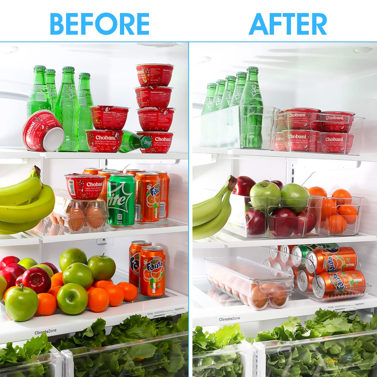 4-Pack Clear Refrigerator Organizer Bins with Handles - Stackable Storage Bins for Fridge, Freezer, Pantry & Cabinet Organization - Perfect for Kitchen, Bathroom & Home Storage Solutions