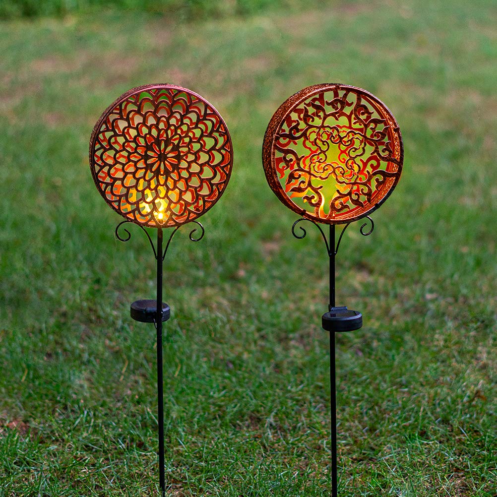 Solar Powered LED Stake Lights Outdoor - 2.5ft Copper Garden Pathway Lights, Waterproof Landscape Lighting for Yard, Patio, Walkway (Set of 6) - Perfect for Backyard, Driveway, and Outdoor Decor