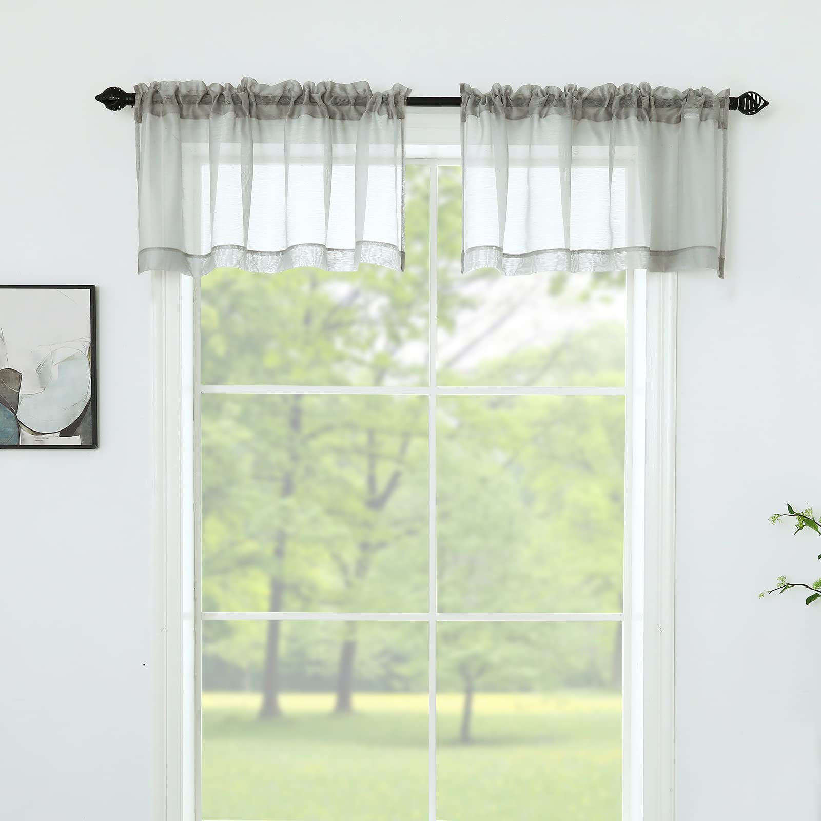 Silver Grey Window Valances - Light Filtering Semi Sheer Valance Curtains with Rod Pocket (2 Panels 52x18 Inches) for Living Room, Bedroom, Kitchen, Bathroom & Cafe - Perfect for Privacy & Soft Natural Light