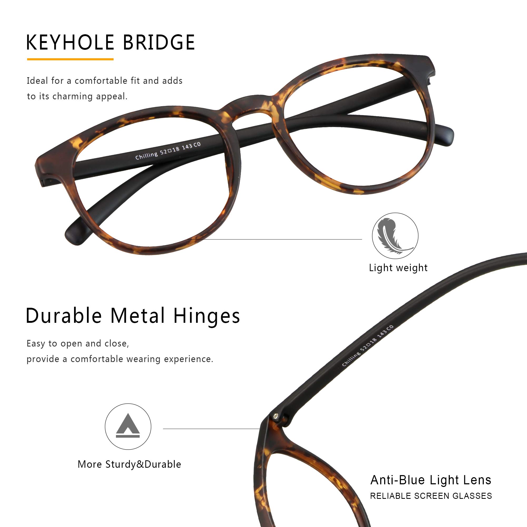 3 Pack Blue Light Blocking Glasses for Women & Men - Anti Glare Computer Reading Glasses with Round Frame (Tortoise, Black, Grey) - No Magnification for Digital Eye Strain Relief - Perfect for Office Work, Gaming & Screen Time