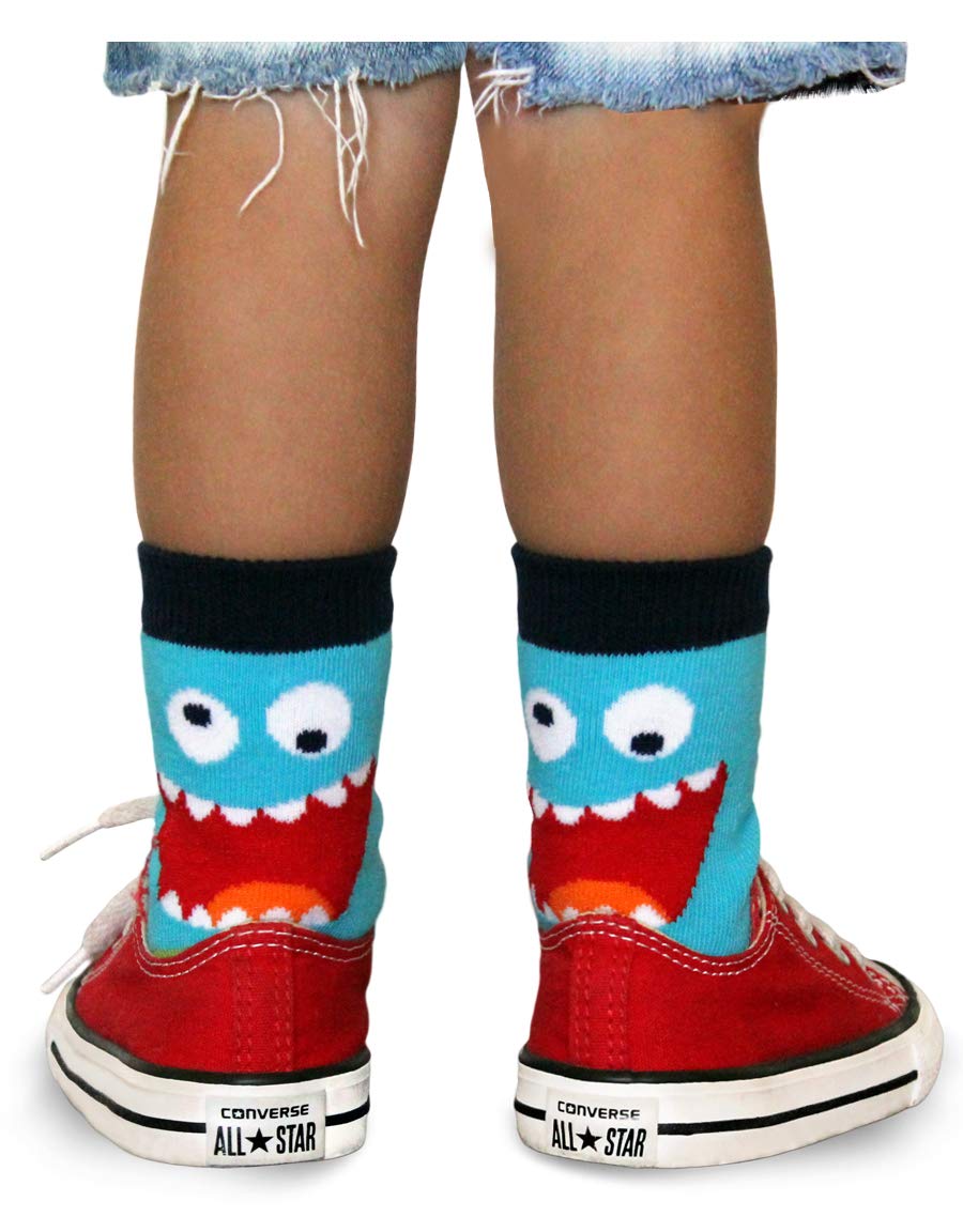 Jefferies Boys' Monster Pattern Crew Socks - 6 Pack of Soft Cotton Socks for Kids, Durable & Comfortable School Socks - Perfect for Everyday Wear, Sports & Playtime