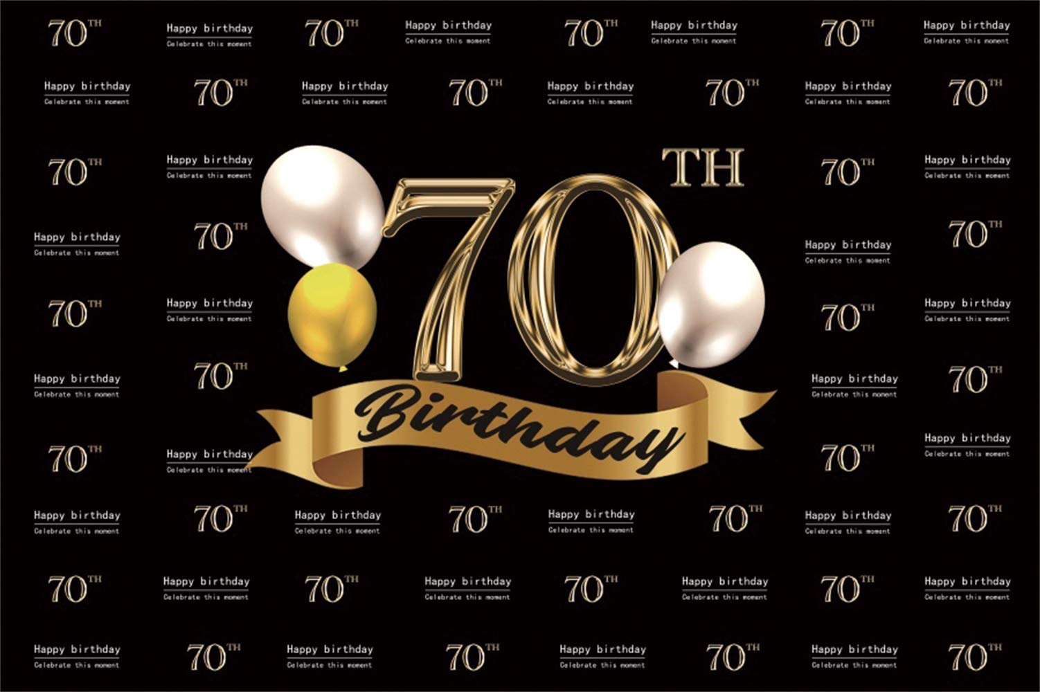 Leowefowa 70th Birthday Backdrop - 8x6.5ft Black Vinyl with Shiny Golden 70 & Pearl Balloons - Elegant Photo Background for Men & Women's Milestone Celebration - Perfect for Birthday Parties, Anniversaries & Family Gatherings