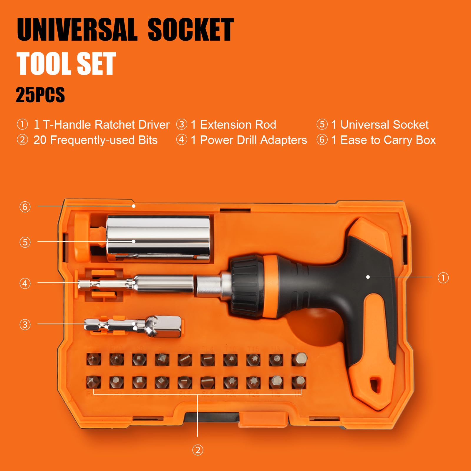 **Universal Ratcheting Socket Tool Set with Power Drill Adapter - 45-Piece T-Handle Screwdriver Kit for DIY, Home Repair & Automotive - Perfect Gift for Men, Dad, Boyfriend & Handyman (Christmas, Birthday, Stocking Stuffer)**    *(Use Cases: Ideal for home improvement projects, car repairs, furniture assembly, and general maintenance tasks.)*