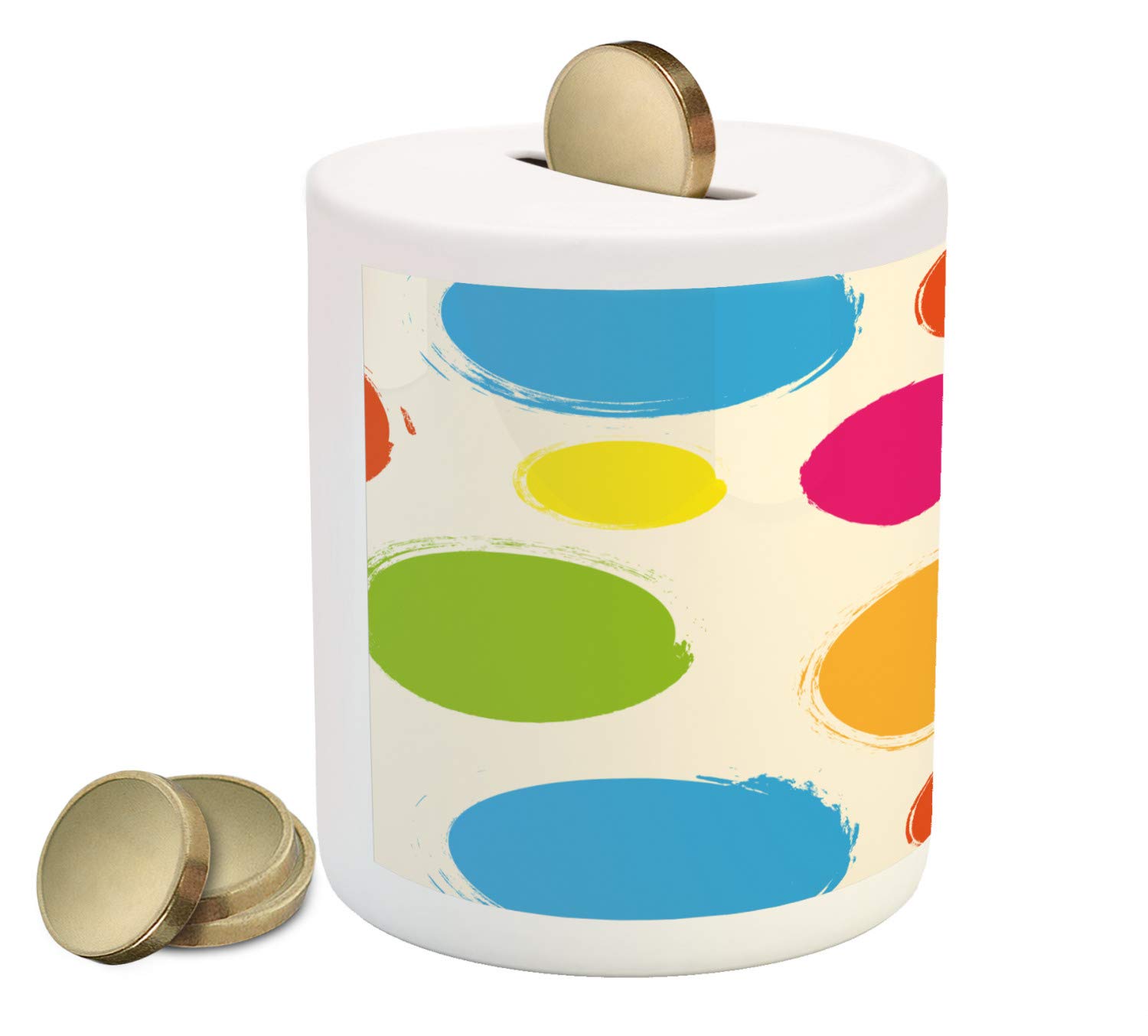 Ambesonne Abstract Ceramic Piggy Bank - Colorful Dots Circular Design Money Box for Cash Saving (3.6