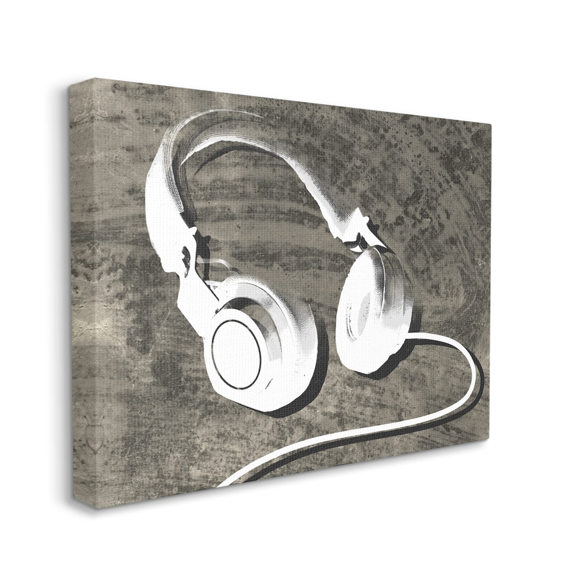 Stupell Industries Music Headphone Canvas Wall Art - Brown Rustic Wood Grain Design by Daphne Polselli, 48x36 Inches, White - Perfect for Music Lovers' Bedroom & Studio Decor
