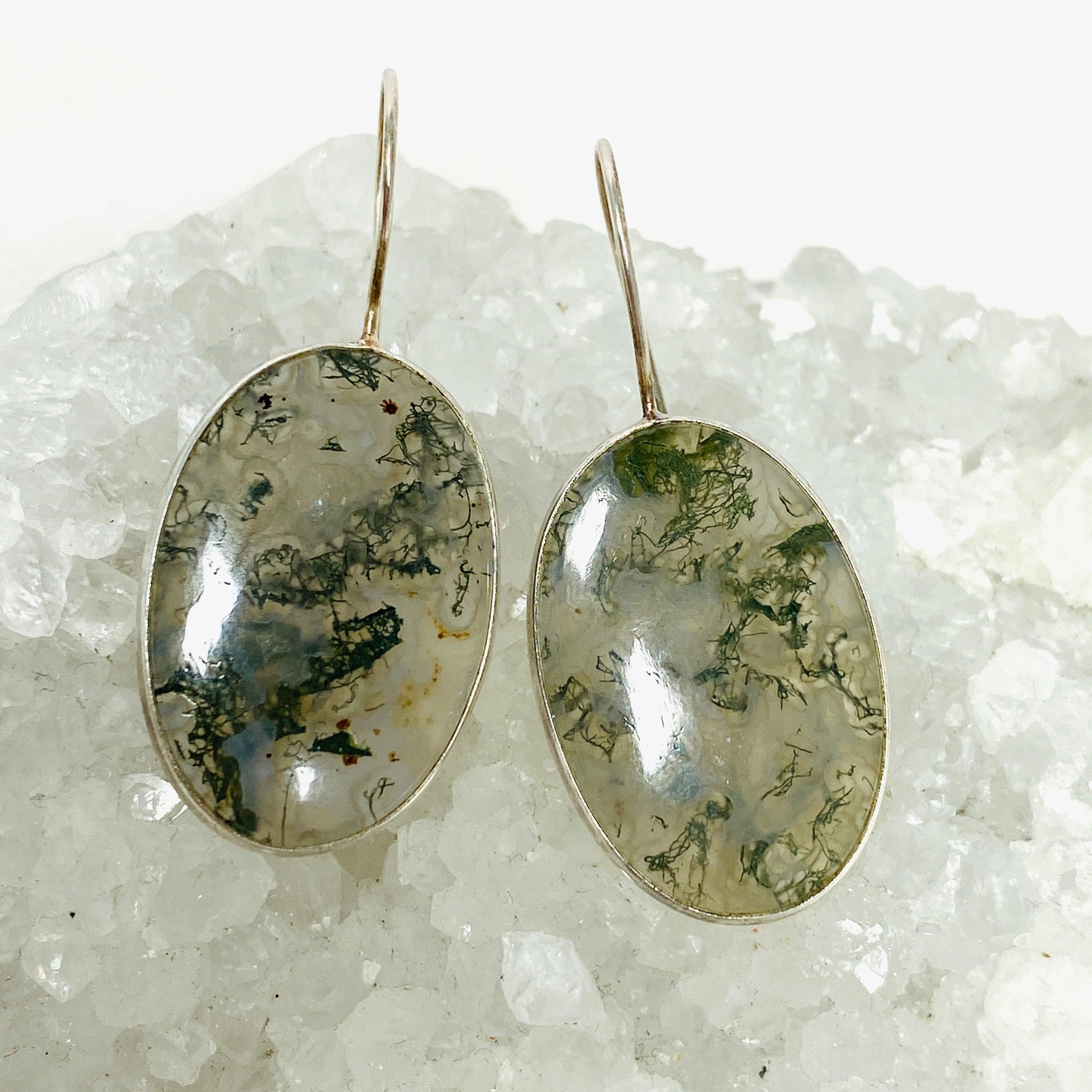 Natural Moss Agate Oval Dangle Earrings with Sterling Silver Hooks - Elegant Boho Jewelry for Women | Perfect for Weddings, Parties & Everyday Wear