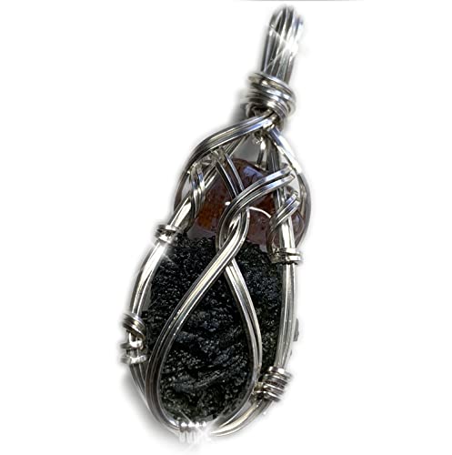Authentic Moldavite Crystal & Super Seven Crystal Necklace Pendant - Genuine Czech Republic Tektite Healing Stone Jewelry in Sterling Silver - Perfect Spiritual Gift for Meditation, Energy Healing & Mother's Day (M7G)