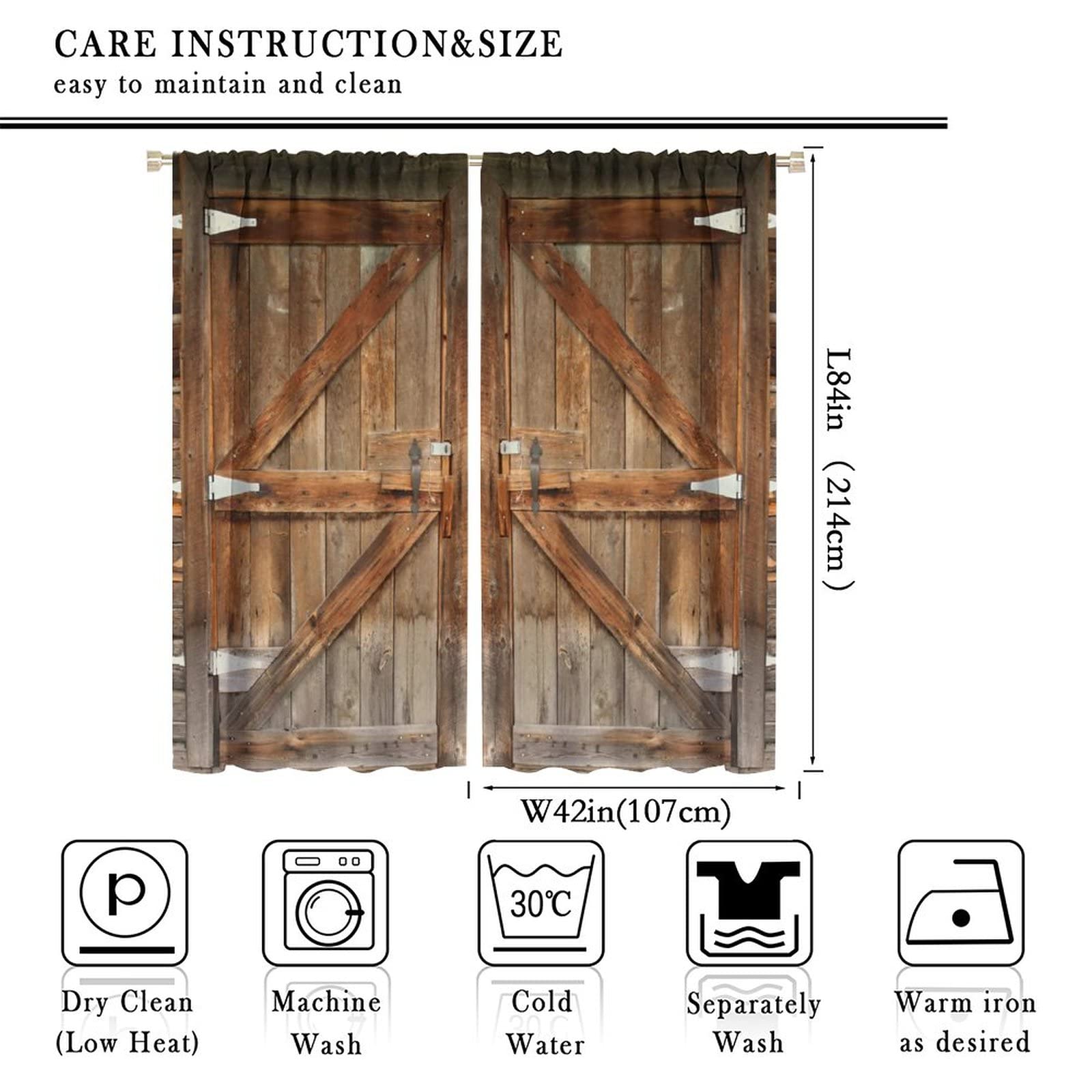 Rustic Barn Door Curtains - Farmhouse Style Rod Pocket Window Drapes 84x84 Inch, Blackout Curtains for Living Room & Bedroom (Boys' Room Decor) - Perfect for Home, Apartment, and Dorm Room Privacy