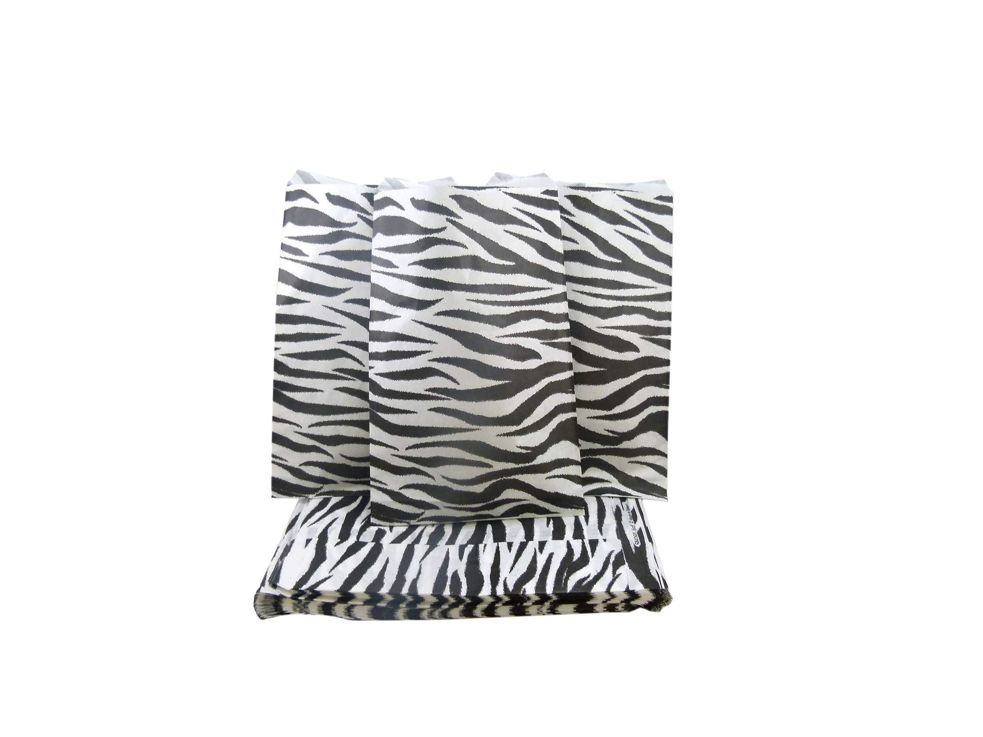 200 Pack 6x9 Inch White Kraft Paper Gift Bags with Zebra Print - Elegant Decorative Flat Bags for Cookies, Treats, Party Favors & Gift Packaging - Perfect for Birthday Parties, Weddings, Baby Showers & Retail Sales