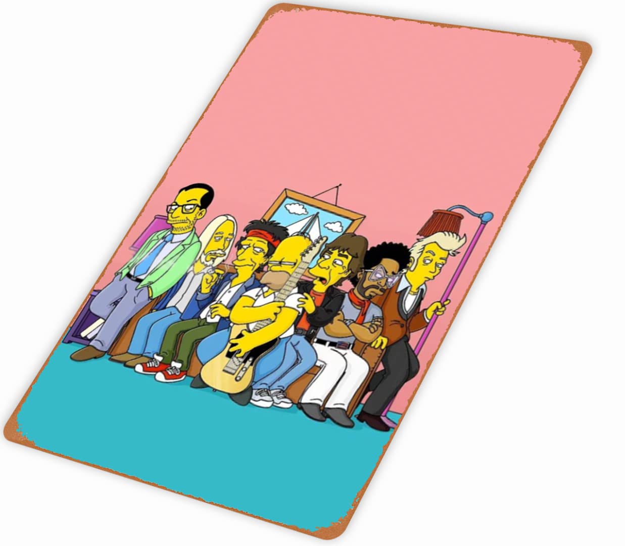 Vintage The Simpsons Metal Wall Sign - Homer Simpson Playing Guitar Retro Tin Plaque 8x12 Inch - Home Kitchen Office Bar Gym Decor - Perfect for Man Cave, Game Room & Pop Culture Collectors