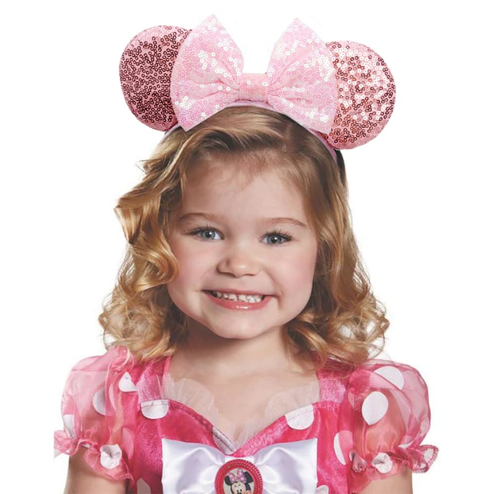 Sparkly Pink Bow Mouse Ears Headbands for Women - Disney Inspired Hair Accessories for Halloween, Christmas, Birthdays, Cosplay & Princess Parties - Perfect for Theme Parks, Costume Events & Photo Shoots