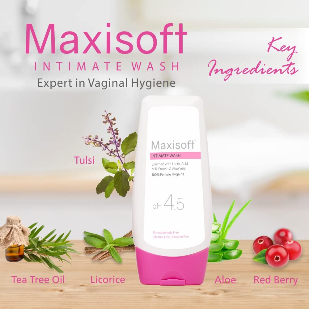 Maxisoft pH 4.5 Balanced Intimate Wash for Women - Alcohol Free, Paraben Free, Gentle Feminine Hygiene Cleanser (100ml) - Perfect for Daily Use & Sensitive Skin Care