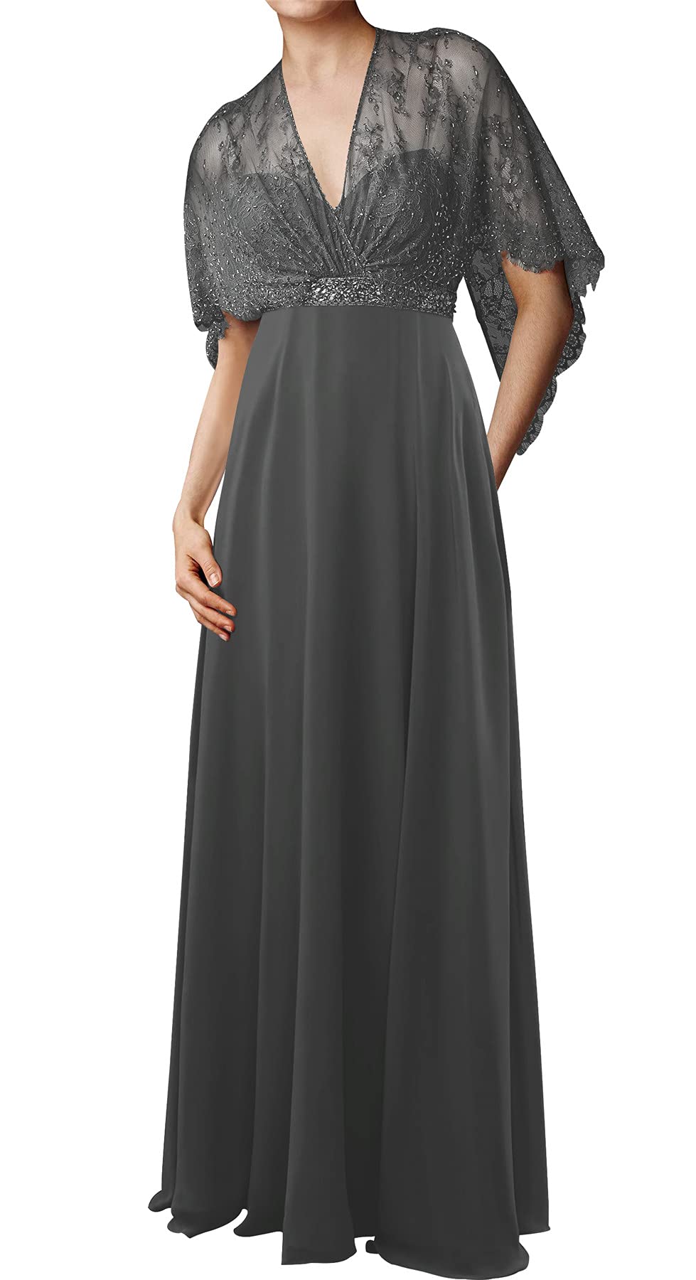 Elegant Lace Long Prom Dress for Women - Wedding Guest Dress, Mother of The Bride Formal Gown with Cape | Perfect for Evening Galas, Bridal Showers & Special Occasions