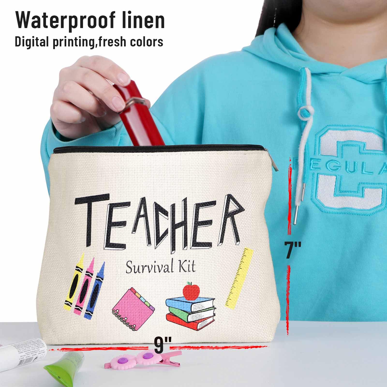 Teacher Survival Kit Makeup Bag for Women - Cute Travel Cosmetic Pouch with Zipper for Teachers, Christmas, Thanksgiving & Birthday Gifts - Perfect for School, Travel & Everyday Use