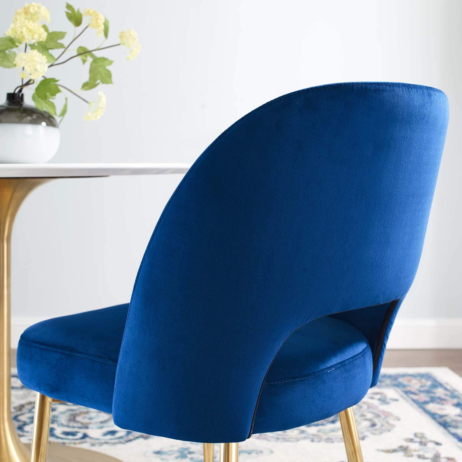 Modern Velvet Dining Chair - Navy Blue Metal Frame Side Chair for Kitchen & Dining Room | Stylish & Comfortable Seating for Home, Office, or Restaurant