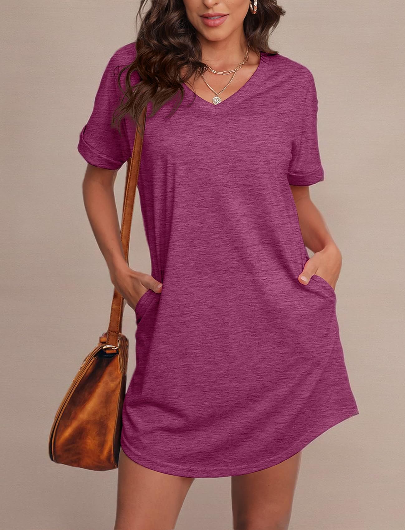 Women's Summer Short Sleeve T-Shirt Dress with Pockets - Casual Flowy Tunic Dress for Beach, Vacation & Everyday Wear