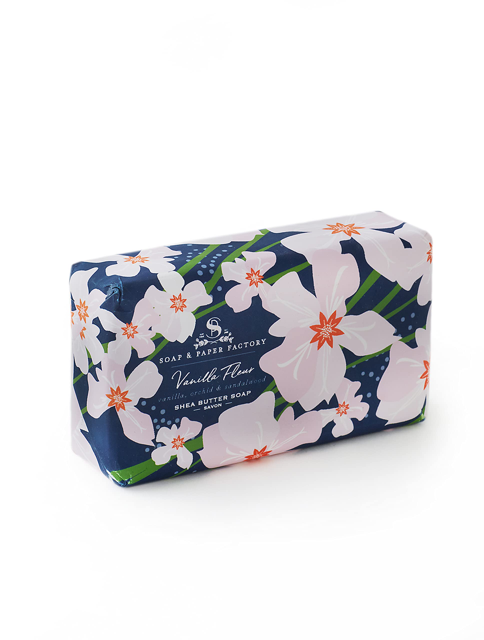 Soap & Paper Factory Vanilla Fleur Shea Butter Soap Bar - 5 oz Natural Moisturizing Handmade Soap for Dry Skin, Gifts & Bathroom Decor - Perfect for Spa Day, Self-Care & Relaxation