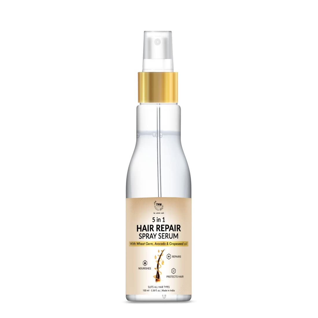 TNW THE NATURAL WASH 5-in-1 Hair Repair Spray Serum - 100ml | Wheat Germ & Avocado Enriched Leave-In Treatment for Dry, Frizzy Hair | Adds Shine & Softness for All Hair Types | Men & Women | Perfect for Daily Use, Travel & Salon-Quality Results at Home