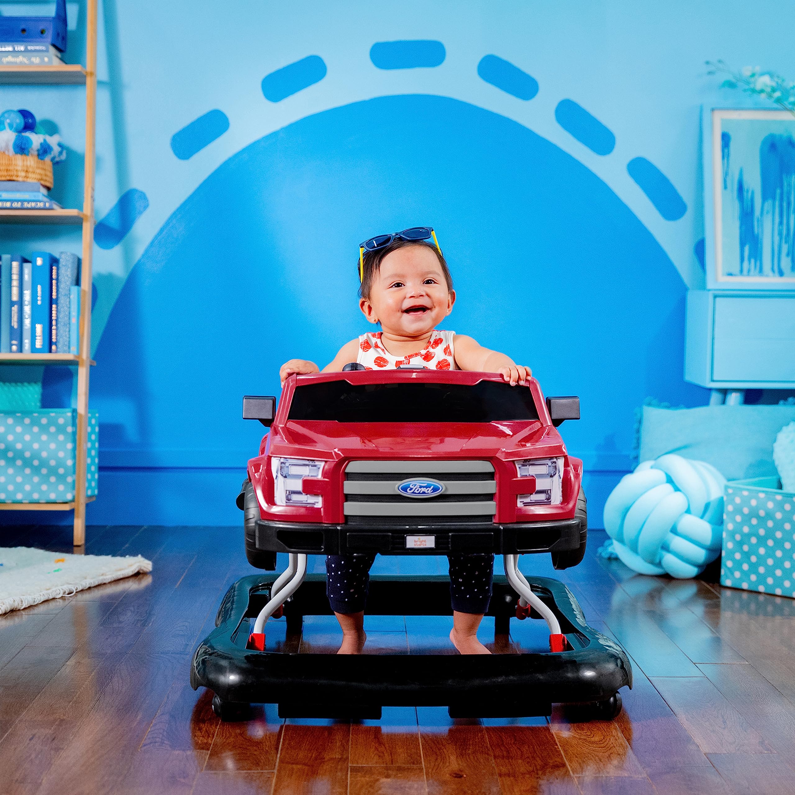 Bright Starts Ford F-150 4-in-1 Red Baby Activity Center & Push Walker with Removable Interactive Steering Wheel - Fun Learning Toy for Infants 6 Months and Up - Perfect for Playtime, Early Development & First Steps