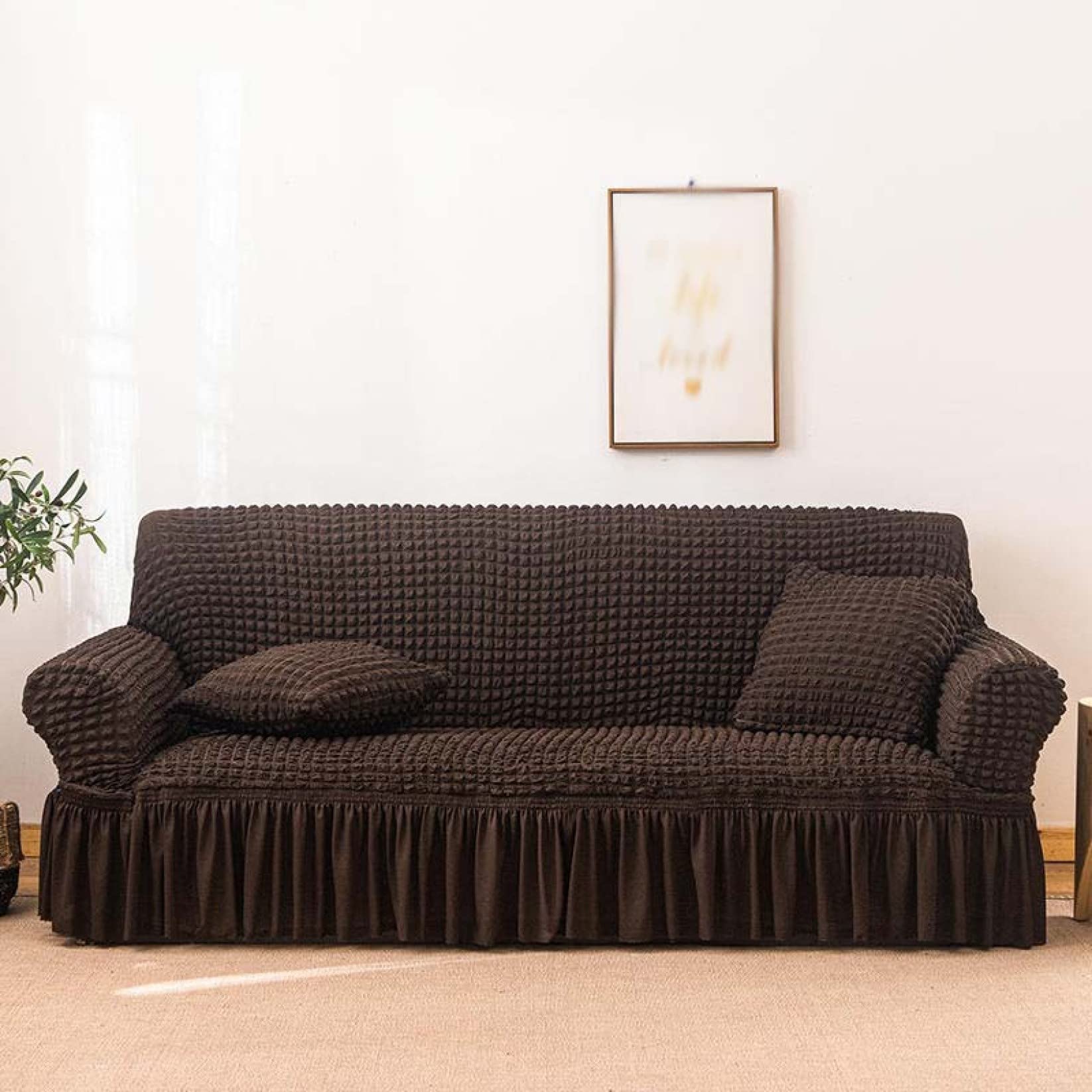 U-Shaped Sofa Cover Slipcover - Stretchable Polyester Elastic Bottom Couch Cover, Breathable Furniture Protector for Living Room, Office & Dorm (Fits Sectional Couches, Protects Pets & Kids)
