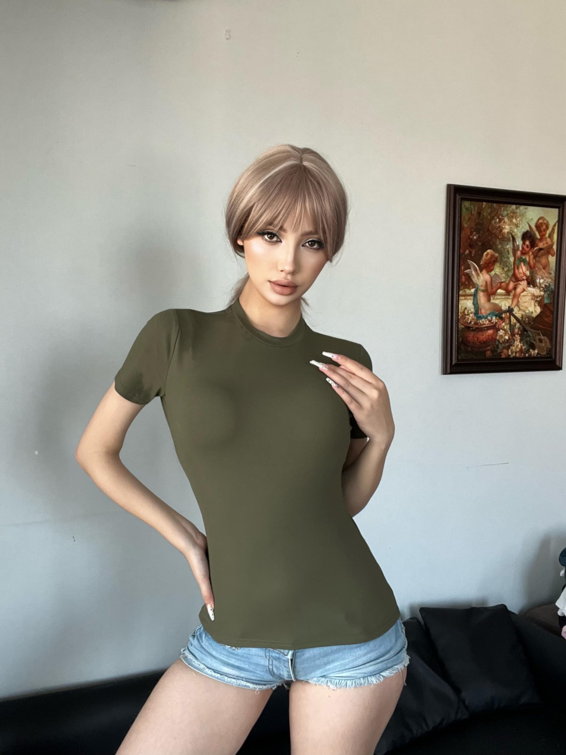 5 Pack Women's Crew Neck Ribbed Fitted T-Shirts - Basic Short Sleeve Summer Bodycon Crop Tops for Casual Wear, Going Out & Everyday Outfits