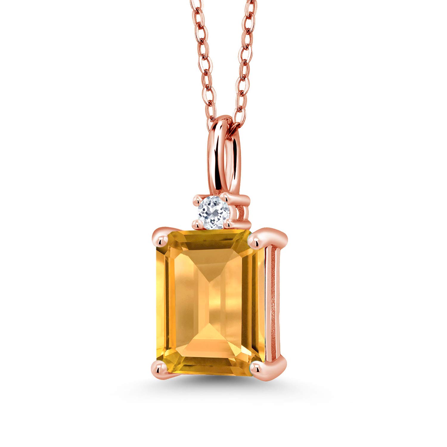 2.37 Ct Octagon Yellow Citrine & White Topaz Pendant in 18K Rose Gold Plated Silver | Elegant Jewelry Gift for Women | Perfect for Birthdays, Anniversaries & Special Occasions