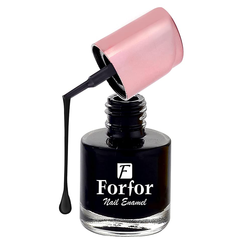 FORFOR® Perfect Stay Glossy Nail Polish - Long Lasting, Chip Resistant, Charcoal Black Nail Lacquer for Women | Salon Quality at Home, Perfect for Parties, Weddings & Everyday Wear