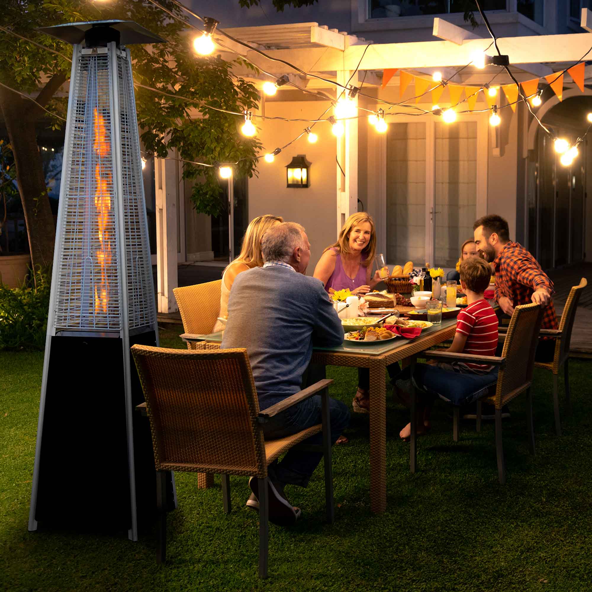 13kW Pyramid Gas Patio Heater for Outdoor Commercial & Residential Use - Includes Weatherproof Cover (Black, Model DG224) - Perfect for Restaurants, Backyards & Patio Parties