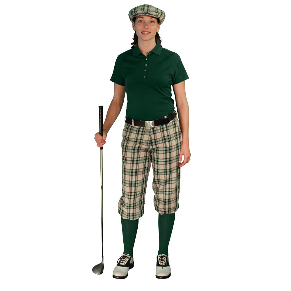 Khaki Stewart Women's Golf Outfits - Stylish Dark Green Polo & Skirt Set for Ladies - Perfect for Golf Tournaments, Country Club Events & Summer Outdoor Activities