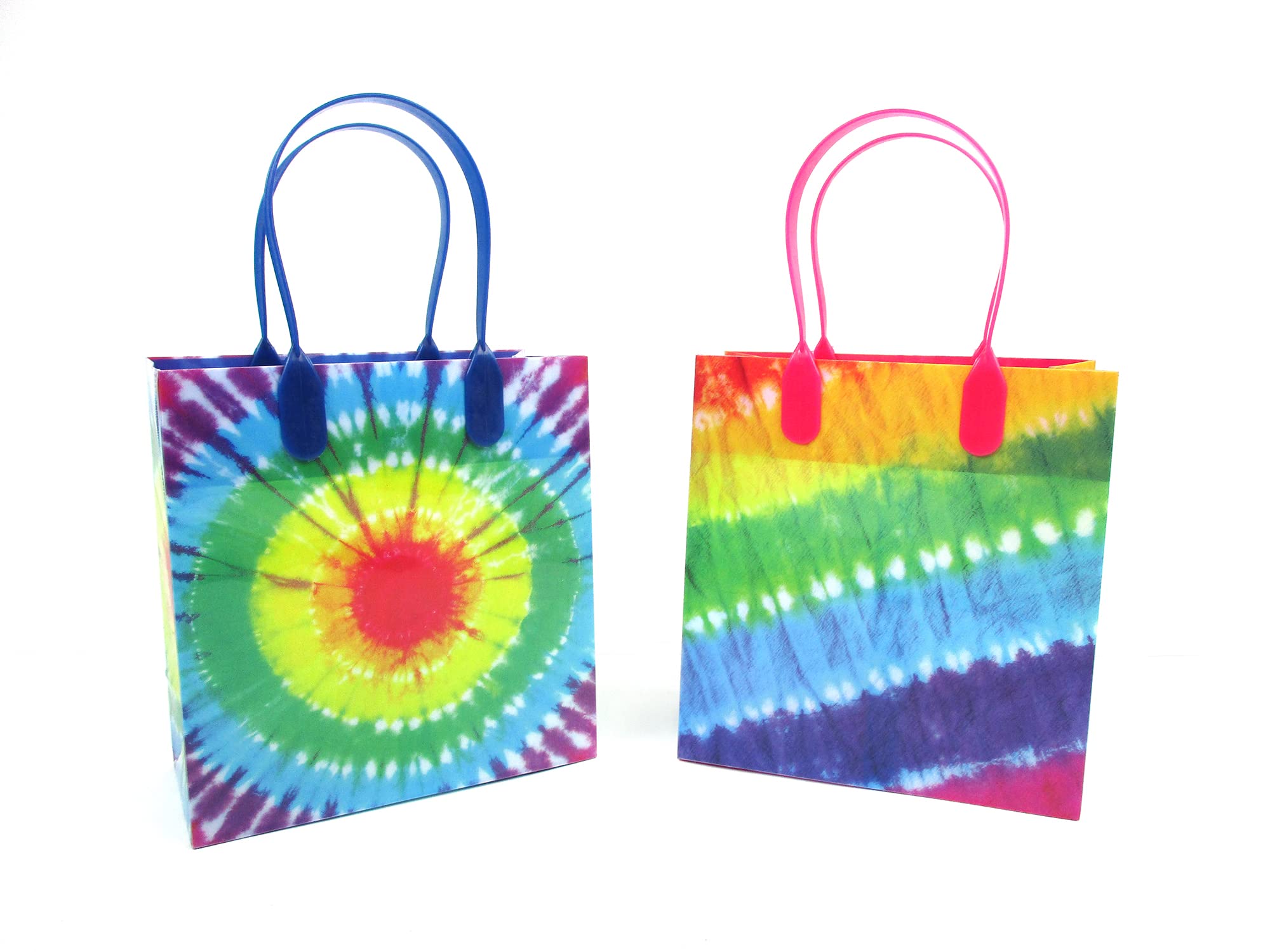 TINYMILLS Rainbow Tie Dye Party Favor Bags - 70s Themed Goodie Bags with Handles for Birthday Parties, Baby Showers & School Events (Pack of 12) - Perfect for Candy, Gifts & Party Favors