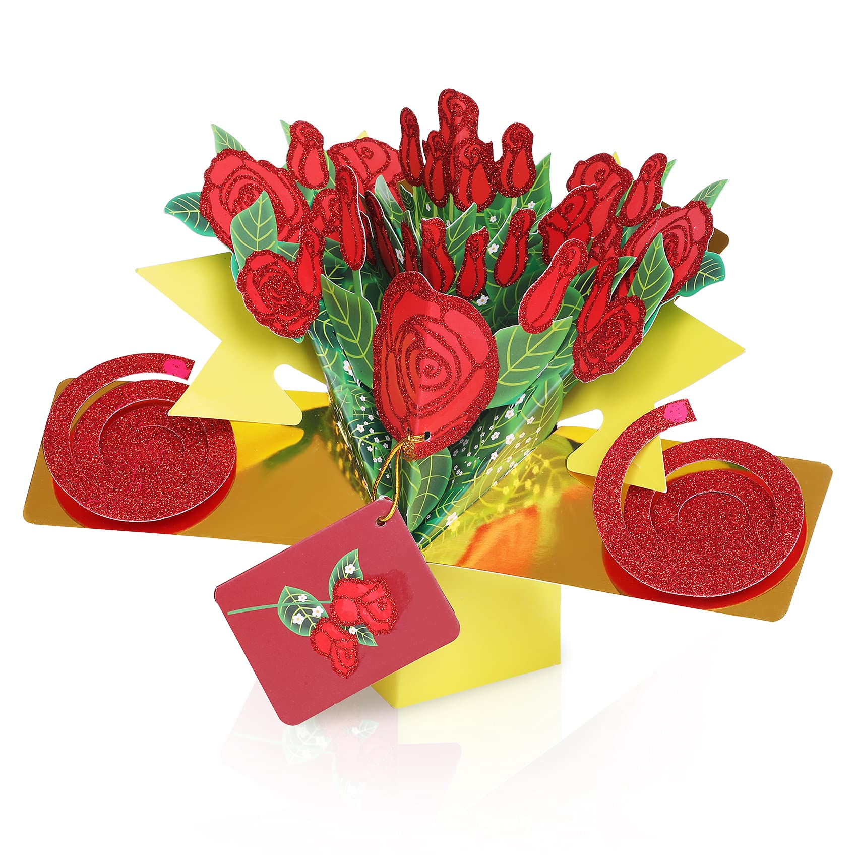 3D Pop Up Bouquet Greeting Card - Handmade Valentine's Day, Birthday, Anniversary Gift Card for Wife, Girlfriend, Mom, Grandma - Includes Envelope - Perfect for Romantic Surprises, Special Occasions & Heartfelt Messages (Red Rose Design)