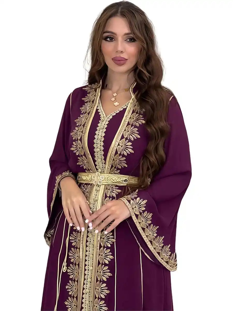 Elegant Eid Dress for Women - Embroidered Applique Caftan Kaftan Maxi Dress - Perfect for Eid Celebrations, Weddings & Special Occasions