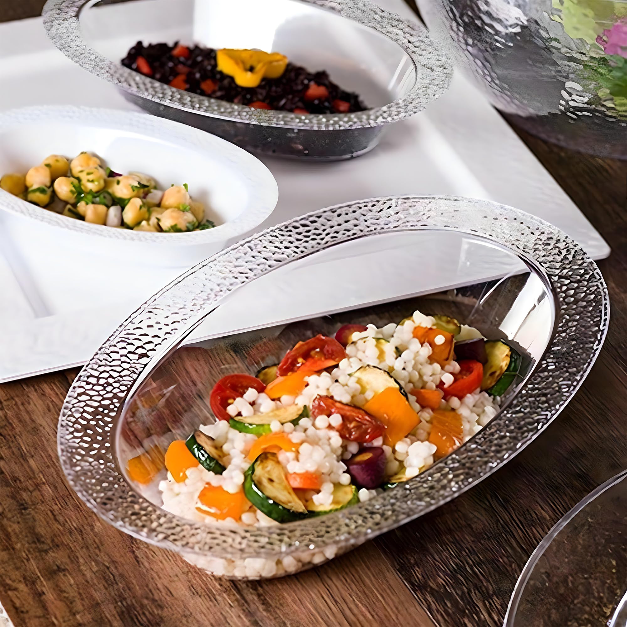 Lillian 7oz Clear Pebbled Plastic Bowls - Pack of 10 for Party Serving