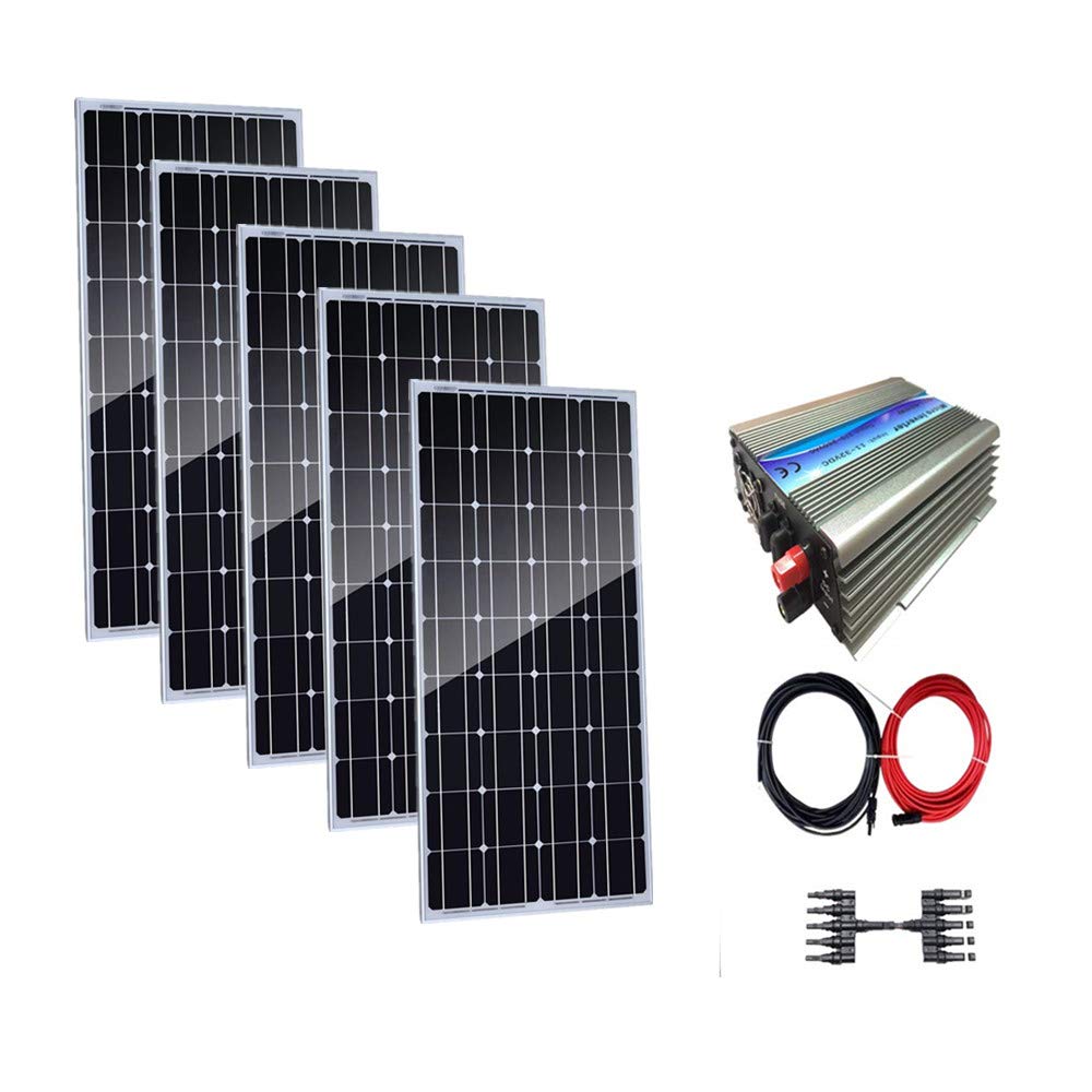 500W Grid-Tied Solar Panel Kit - 5x100W Monocrystalline Solar Panels + 1000W Grid-Tie Inverter (110V AC) for Home Solar Power System | Reduce Electricity Bills | Perfect for Residential Rooftop & Off-Grid Energy Solutions