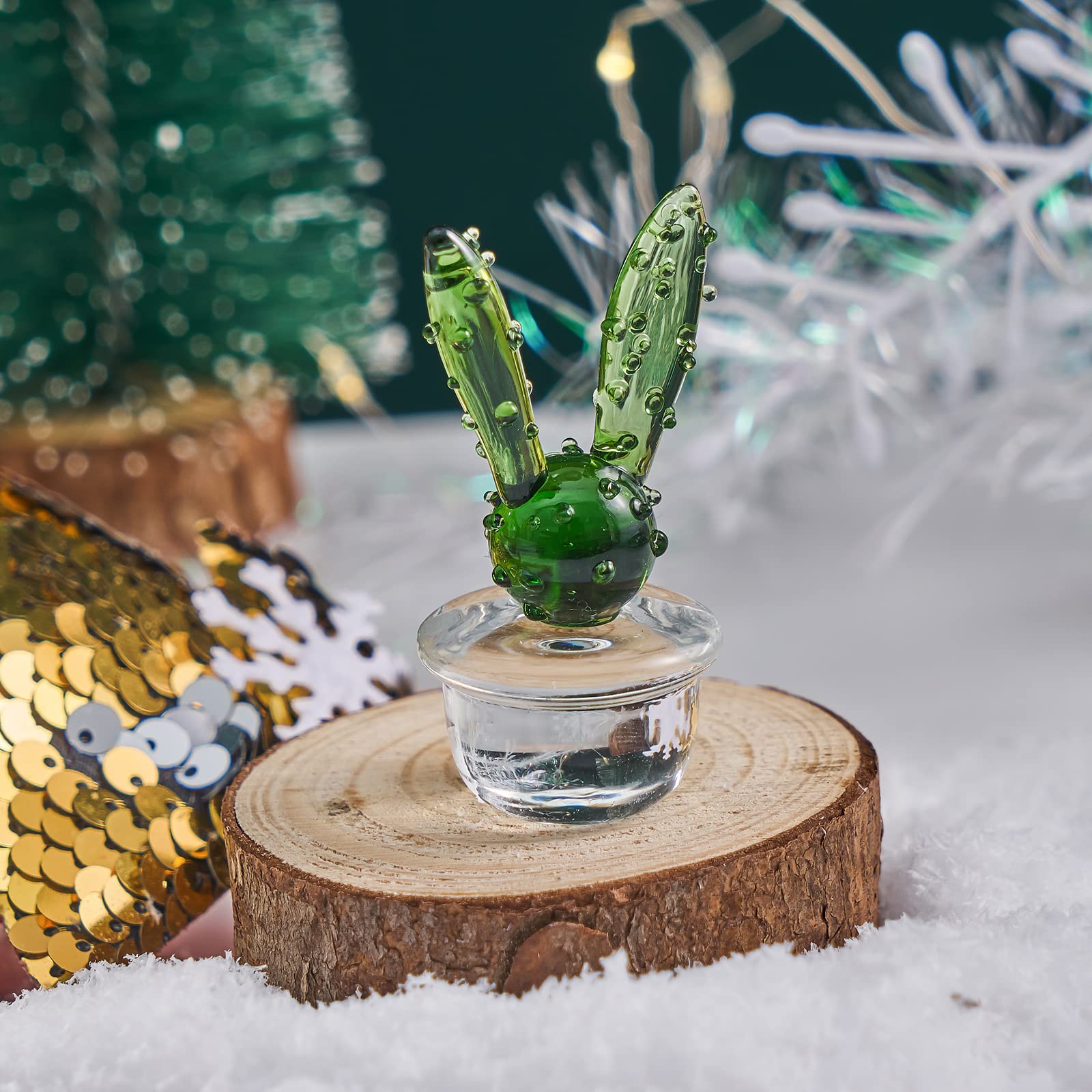 Handmade Murano-Style Blown Glass Rabbit Cactus Sculpture - Art Glass Figurine, Home Decor, Collectible Gift for Housewarming, Wedding & Birthday | Perfect for Living Room, Office Desk & Shelf Display