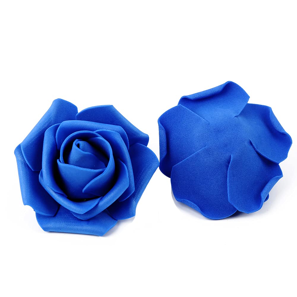 100pcs Royal Blue Artificial Rose Flower Heads - Bulk Foam Fake Flowers for DIY Wedding Bouquets, Bridal Shower Centerpieces, Rose Wall Decor, Kissing Balls & Table Arrangements - Perfect for Wedding, Home & Party Decorations (Royal Blue)