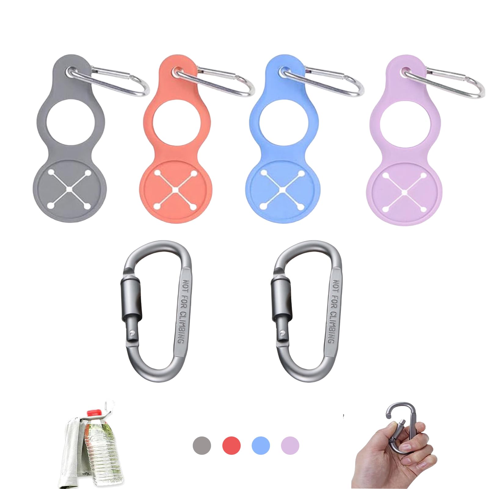 6 Pack Silicone Water Bottle Clips with Carabiner - Universal Bottle Holder for 1.15-1.3 Inch Mouth Diameter & Up to 35oz - Perfect for Hiking, Gym, Backpacking & Outdoor Activities