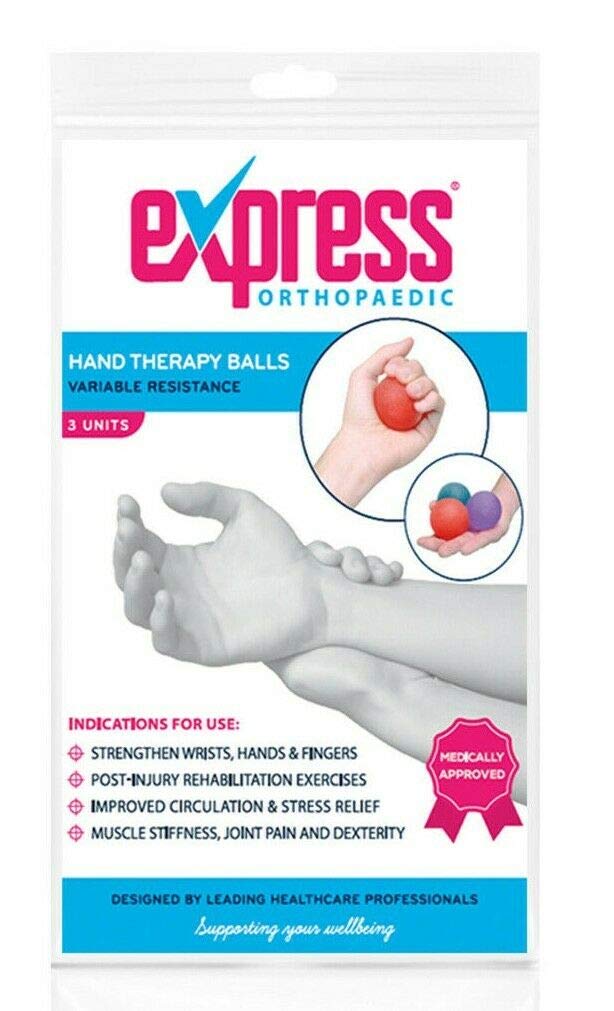 Express Orthopaedic® - Medically Approved Hand Therapy Balls Set of 3 - Resistance Squeeze Balls for Strength Training & Rehabilitation - Ideal for Arthritis, Carpal Tunnel & Post-Surgery Recovery