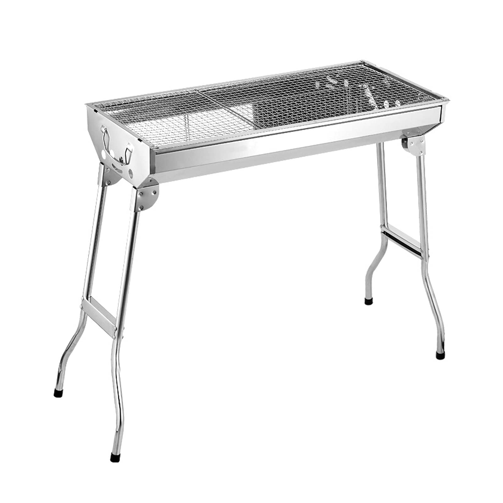 Portable Stainless Steel BBQ Charcoal Grill - Foldable Outdoor Grill with Stand for Camping, Picnics & Backyard Barbecues | Heavy Duty Stainless Steel Construction for Long-Lasting Performance