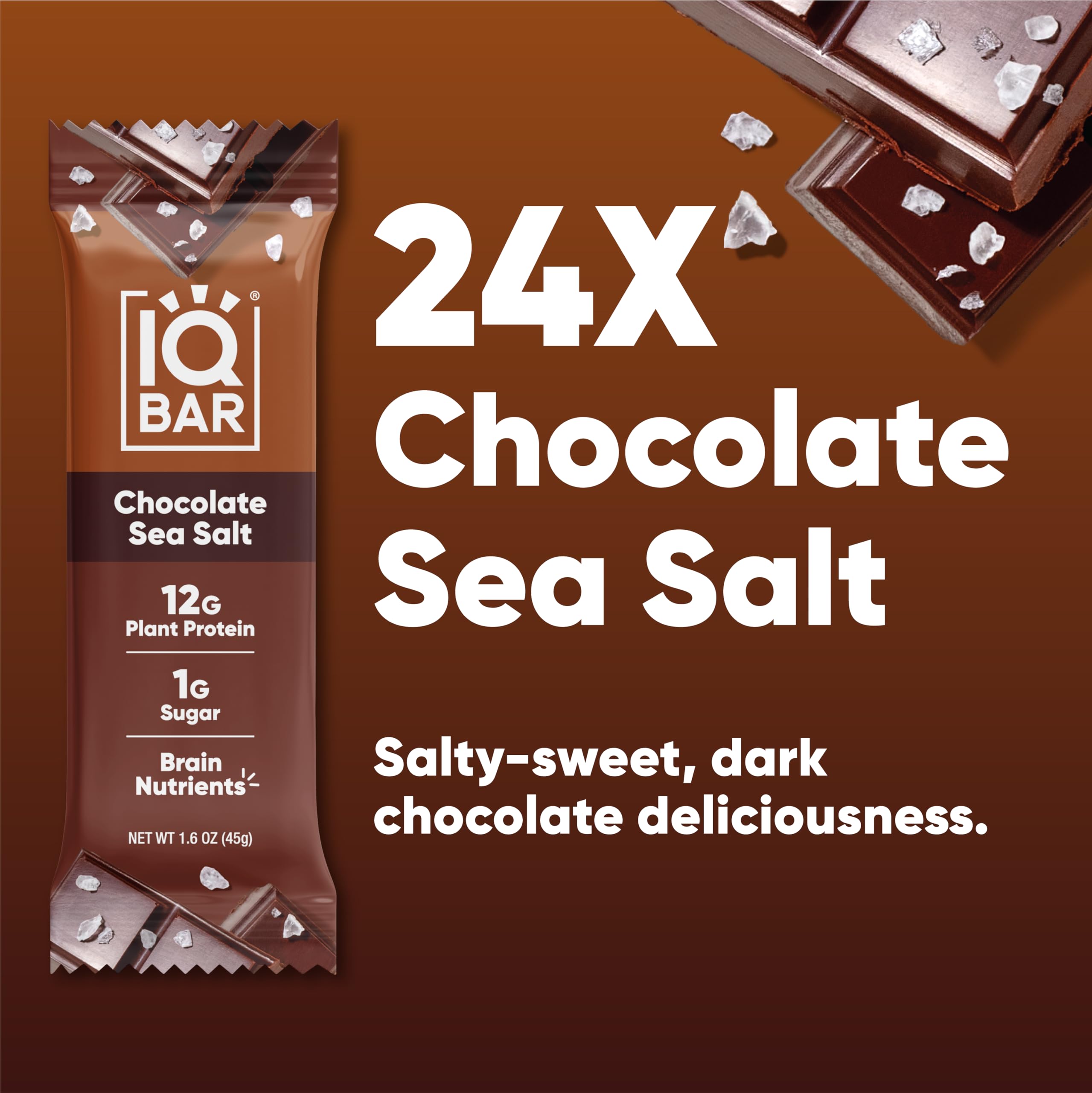 IQBAR Chocolate Sea Salt Protein Bars - Low Carb, Vegan, Gluten Free - Perfect for Workout & Travel Snacks