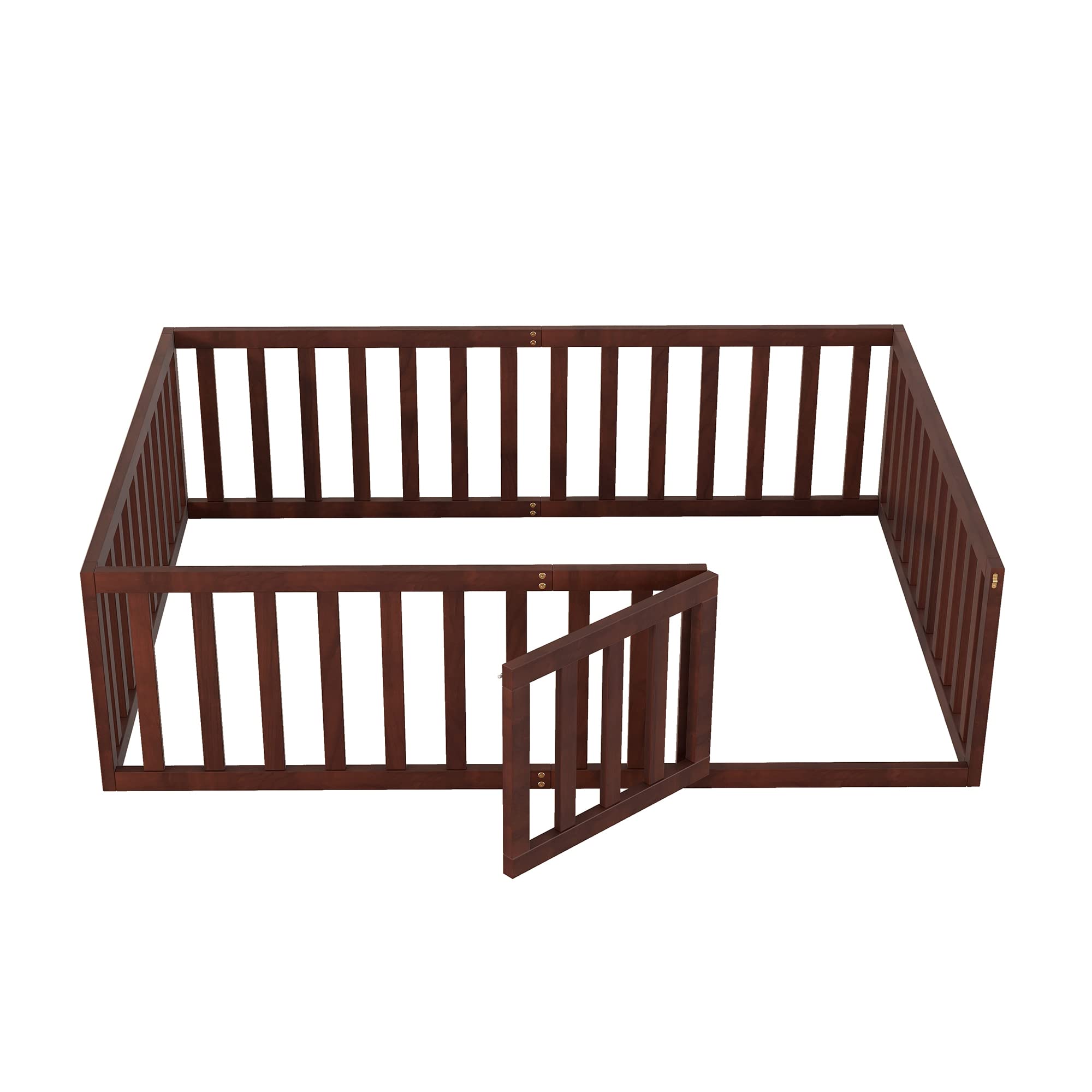SOFTSEA Full Size Toddler Floor Bed with Safety Fence - Low Profile Kids Bed Frame with Spring Support - Perfect for Montessori Bedrooms & Child Safety