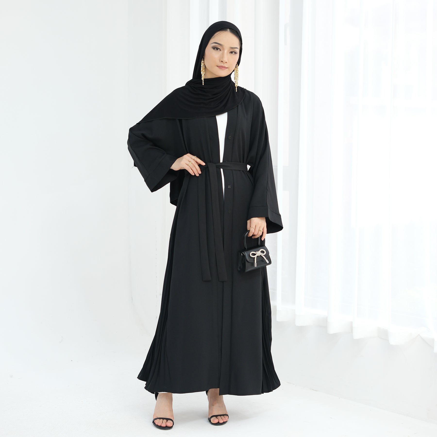 Elegant Hera Open Abaya Kimono in Black - Perfect for Modest Fashion, Prayer Dresses & Boho Chic Outfits