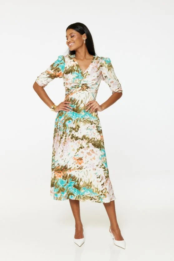 Ciara A Line Midi Dress Women's Elegant Flowy Summer Dress in Cream - Perfect for Weddings, Parties & Office Wear