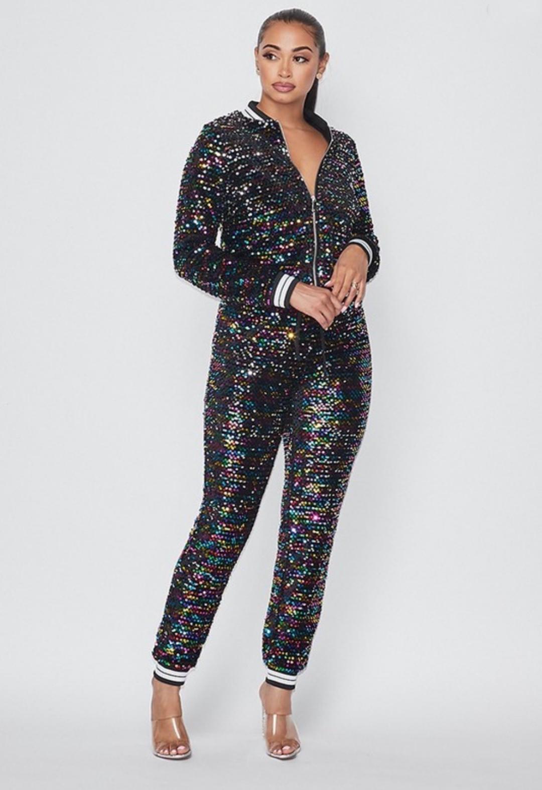 Destiny 2 Piece Sequin Jogger Set for Women - Glamorous Lounge & Party Outfit - Perfect for Night Out, Club Wear, and Special Occasions