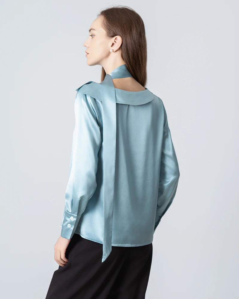 Elegant Silk Tie Neck Blouse for Women - Stylish Office & Party Wear - Perfect for Business Meetings, Weddings & Special Occasions