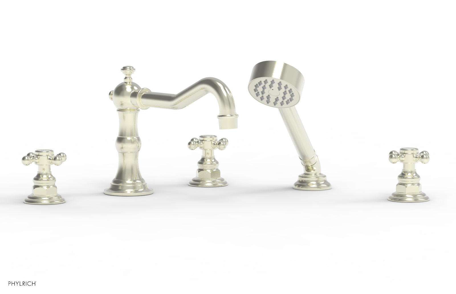 HENRI Deck Mounted Bathtub Faucet Set with Hand Shower and Cross Handles - 161 48 - Perfect for Modern Bathroom Renovation and Spa-Like Shower Experience