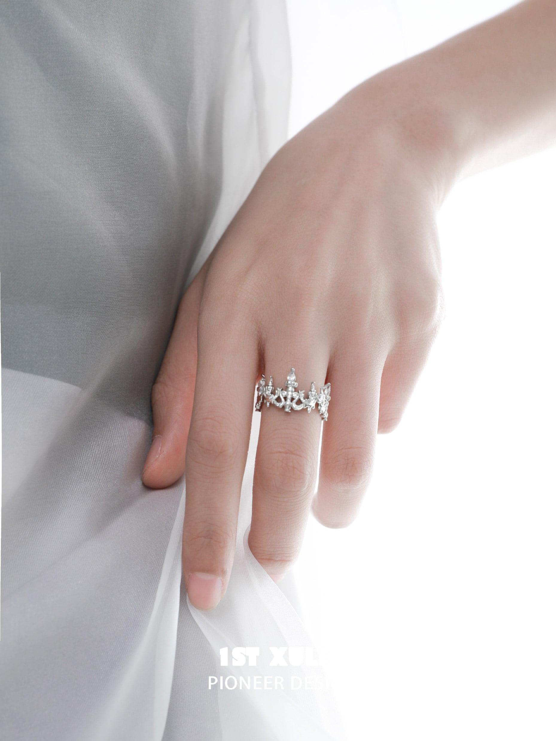 Crystal Palace S925 Sterling Silver Crystal Chandelier Rings for Women - Elegant Vintage Jewelry for Parties, Weddings & Special Occasions