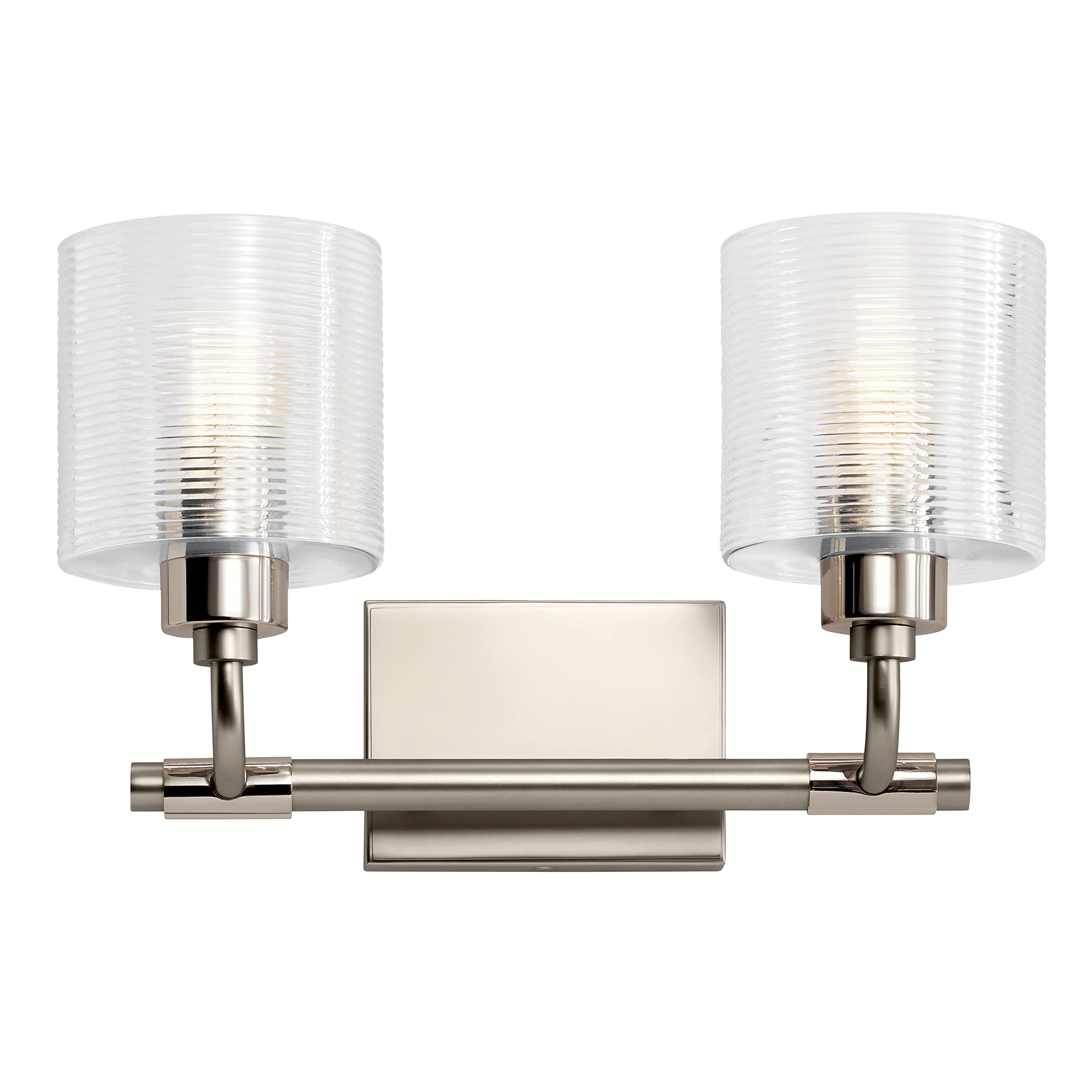 Kichler Harvan 15 Inch 2-Light Bathroom Vanity Light Fixture with Clear Ribbed Glass Shade in Satin Nickel Finish - Perfect for Bathroom Mirror Lighting and Vanity Makeup Area